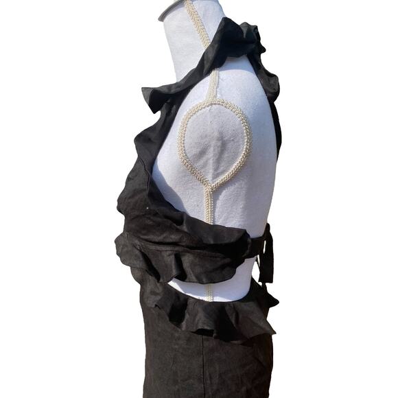 Mable Sleeveless Cut Out Waist Detail Ruffle Mini Dress Black Women's Size Small - Picture 11 of 13